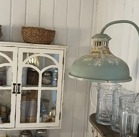 Lampe, Wandlampe hellblau antique