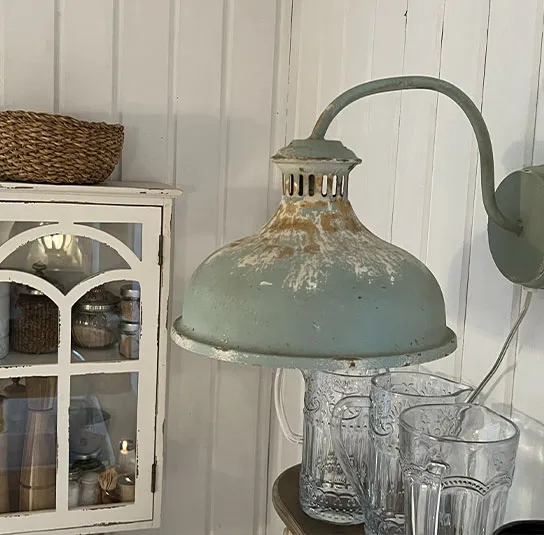 Lampe, Wandlampe hellblau antique – Bild 7