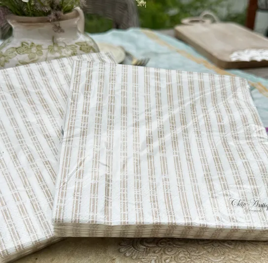 Serviette creme/leinen gestreift