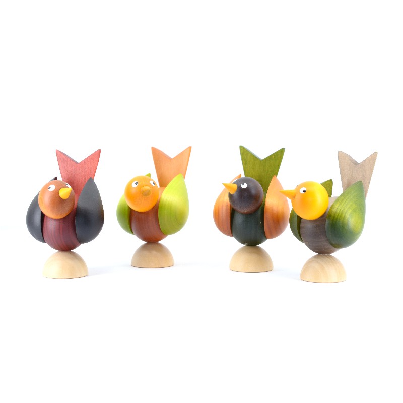 4 Vögel mittel, farbig lasiert