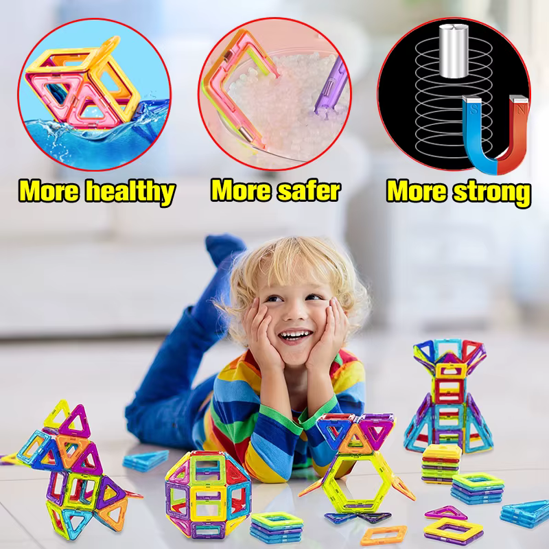 Magnetische Bausteine 50Stück: DIY 3D Konstruktor Set – Pädagogisches Spielzeug für Kinder mit Aufbewahrungstasche