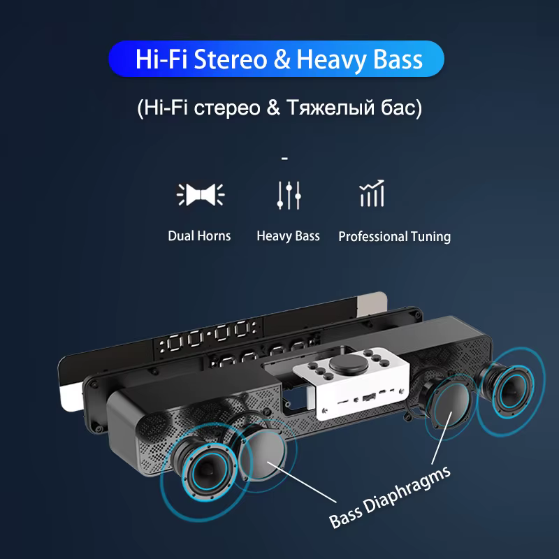 Soundbar Computer Lautsprecher mit LED Licht und Stereo Surround: Perfektes Heimkino System für PC und TV