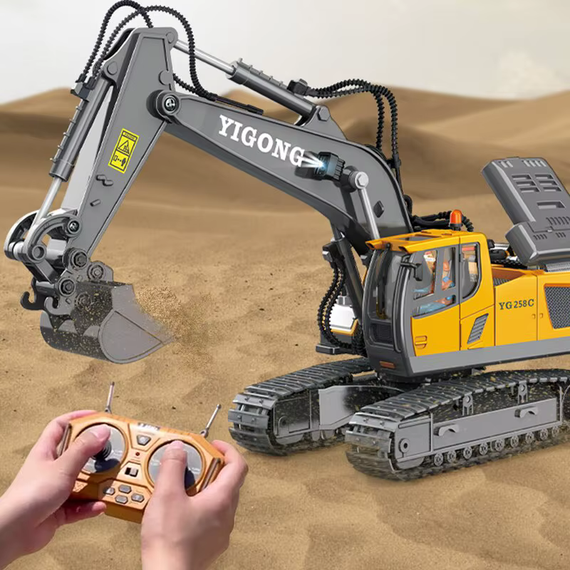 RC Ferngesteuerter Bagger, Muldenkipper & Bulldozer – Auto Spielzeug für Kinder – Elektroauto Geschenk für Jungen mit Licht & Musik