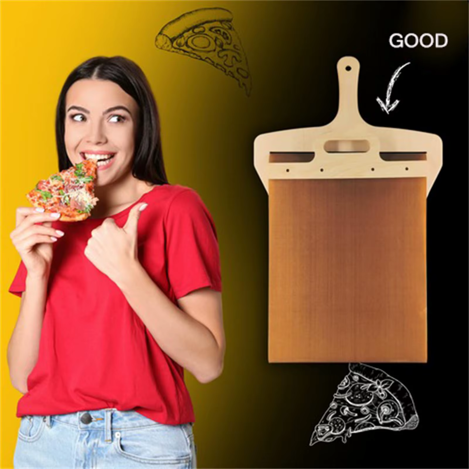 Schiebe-Pizza-Schaufel, Pala-Pizza-Scorrevole, Pizza-Schaufel, der die Pizza perfekt überträgt, spülmaschinenfester Pizzaschieber, Pizza-Pfannenwender-Paddel für Öfen