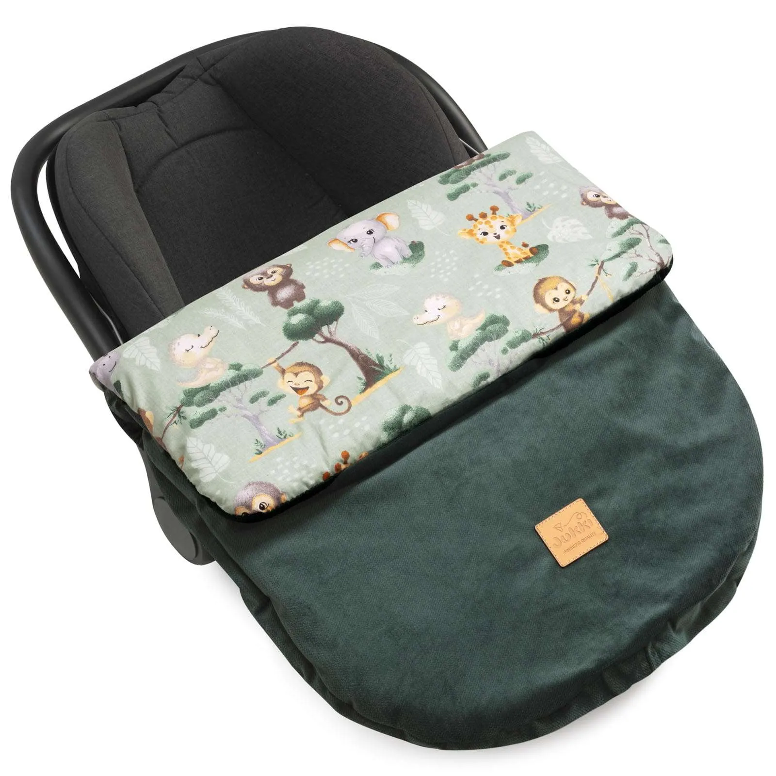 Tropical Animals & Bottle Green Velvet Fußsack für Autositz und Kinderwagen