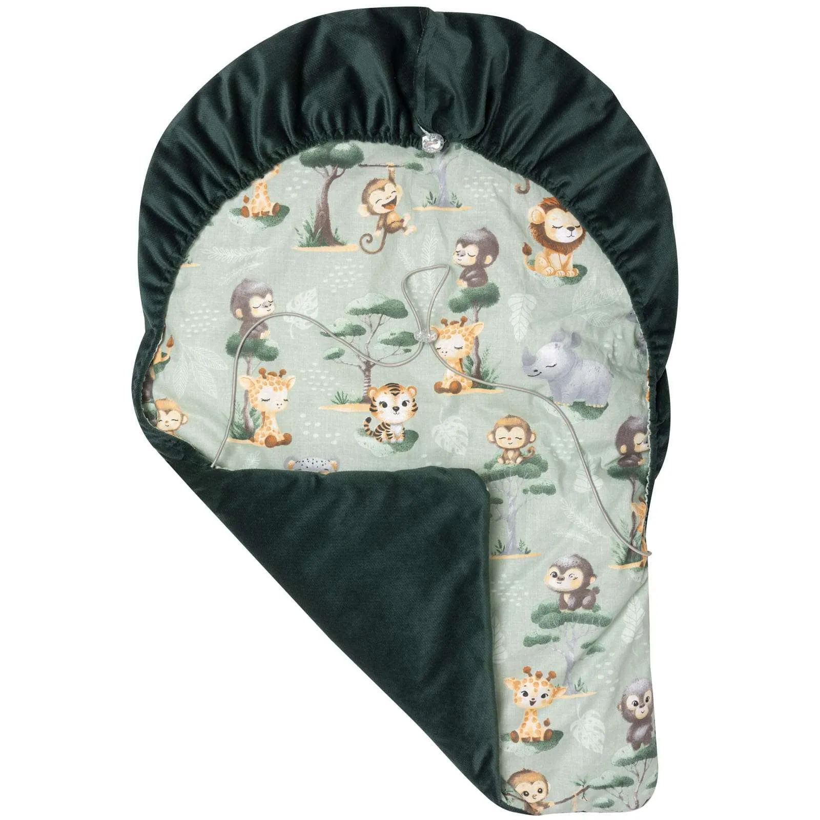 Tropical Animals & Bottle Green Velvet Fußsack für Autositz und Kinderwagen – Bild 4