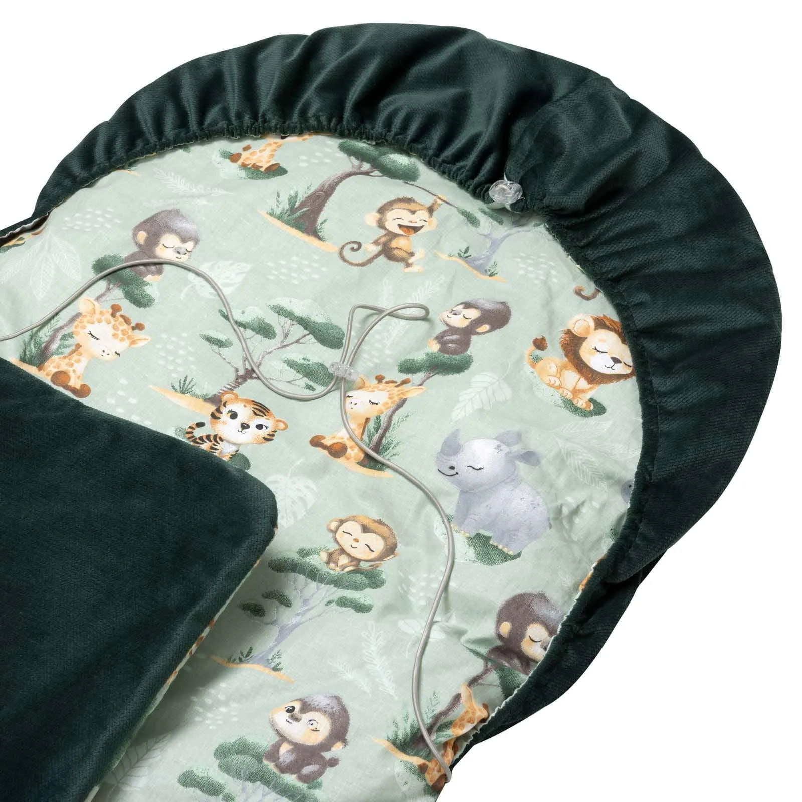 Tropical Animals & Bottle Green Velvet Fußsack für Autositz und Kinderwagen – Bild 5
