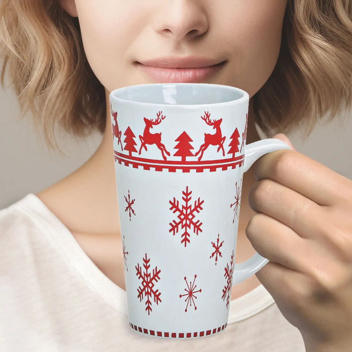 Jumbo Weihnachtstassen 4er Set Tassen Becher rot weiß Keramik 14 cm / 450 m