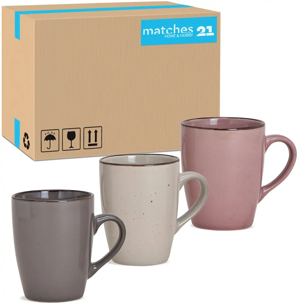 Kaffeetassen Tassen uni grau beige & rosa Rand braun Keramik 36 Stk. 10 cm