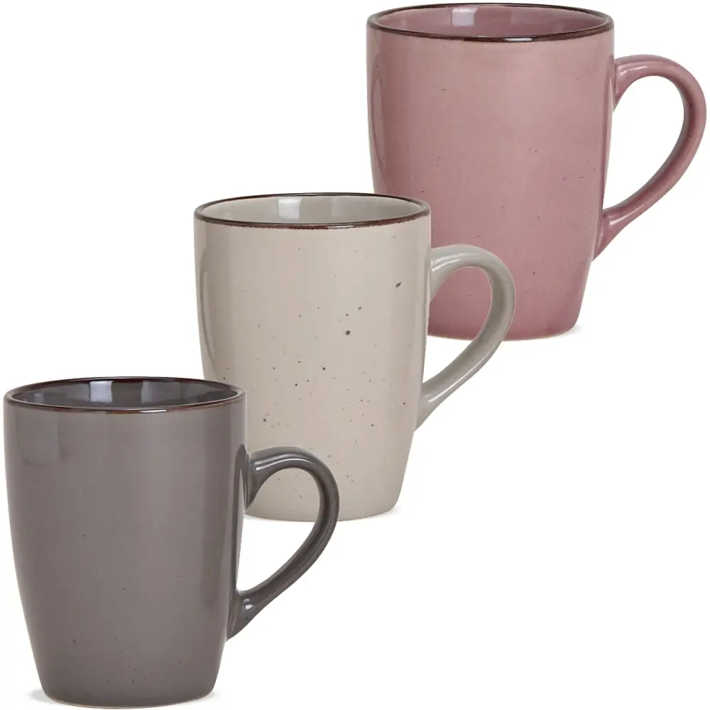 Kaffeetassen Tassen uni grau beige & rosa Rand braun Keramik 36 Stk. 10 cm