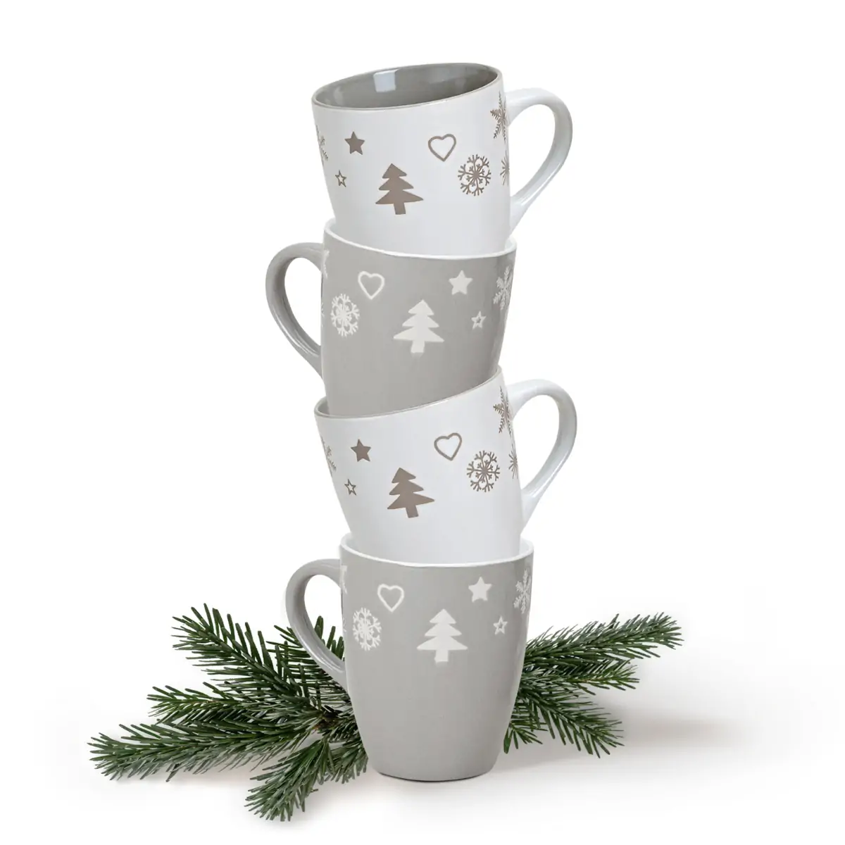 Tassen Becher Kaffeebecher 36 Stk. Weihnachtsdekor grau / weiß 300 ml