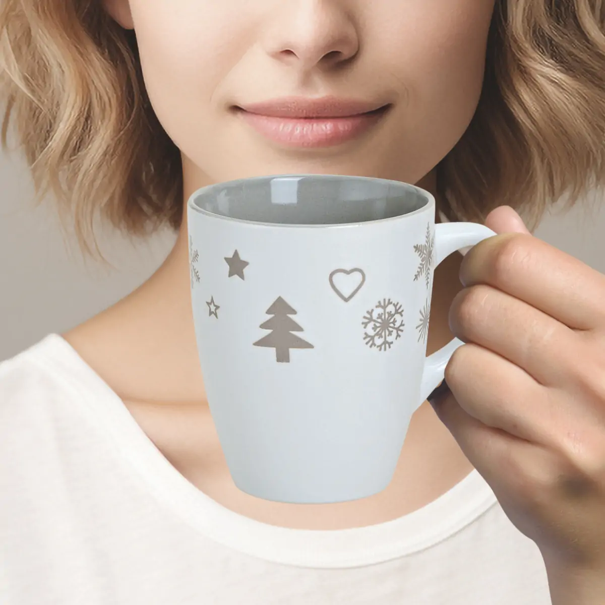 Tassen Becher Kaffeebecher 36 Stk. Weihnachtsdekor grau / weiß 300 ml – Bild 3
