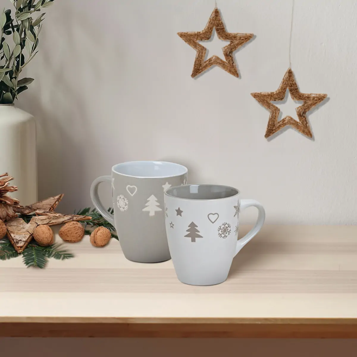 Tassen Becher Kaffeebecher 36 Stk. Weihnachtsdekor grau / weiß 300 ml – Bild 5