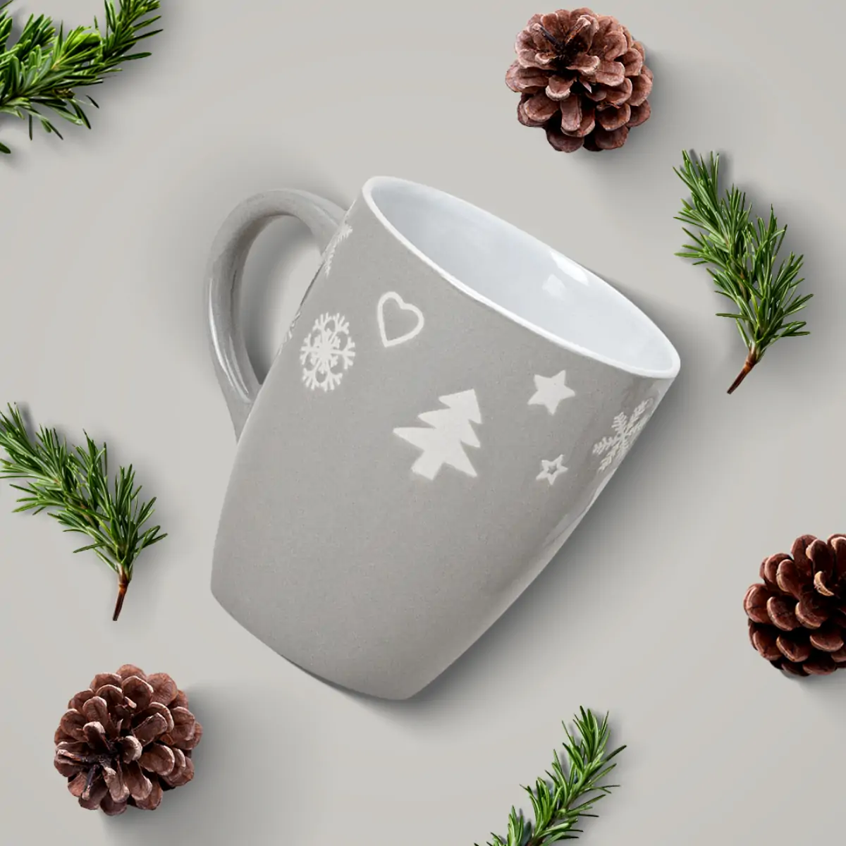 Tassen Becher Kaffeebecher 36 Stk. Weihnachtsdekor grau / weiß 300 ml – Bild 7