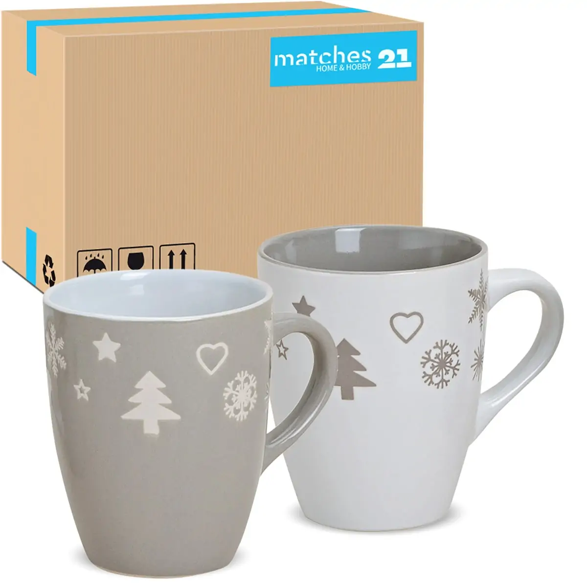 Tassen Becher Kaffeebecher 36 Stk. Weihnachtsdekor grau / weiß 300 ml