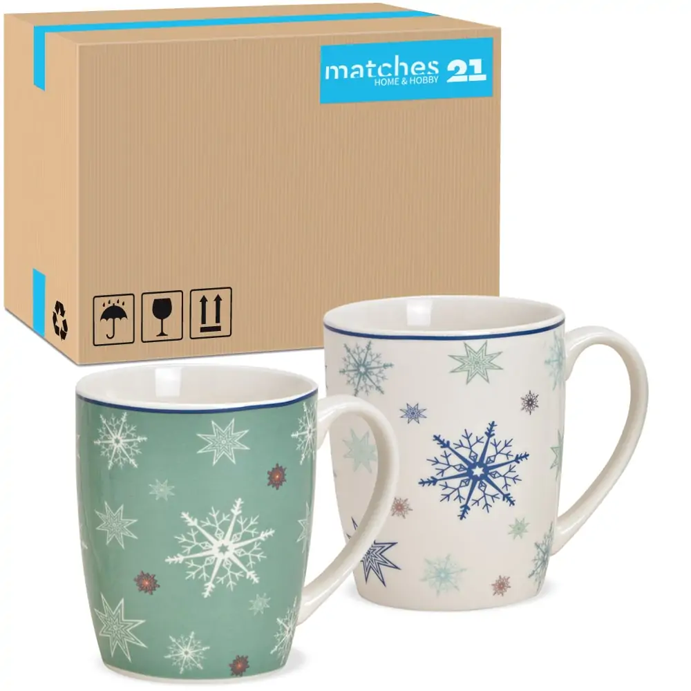 Tassen Kaffeebecher Schneeflocken Rand blau Porzellan 36 Stk. 300 ml 10 cm