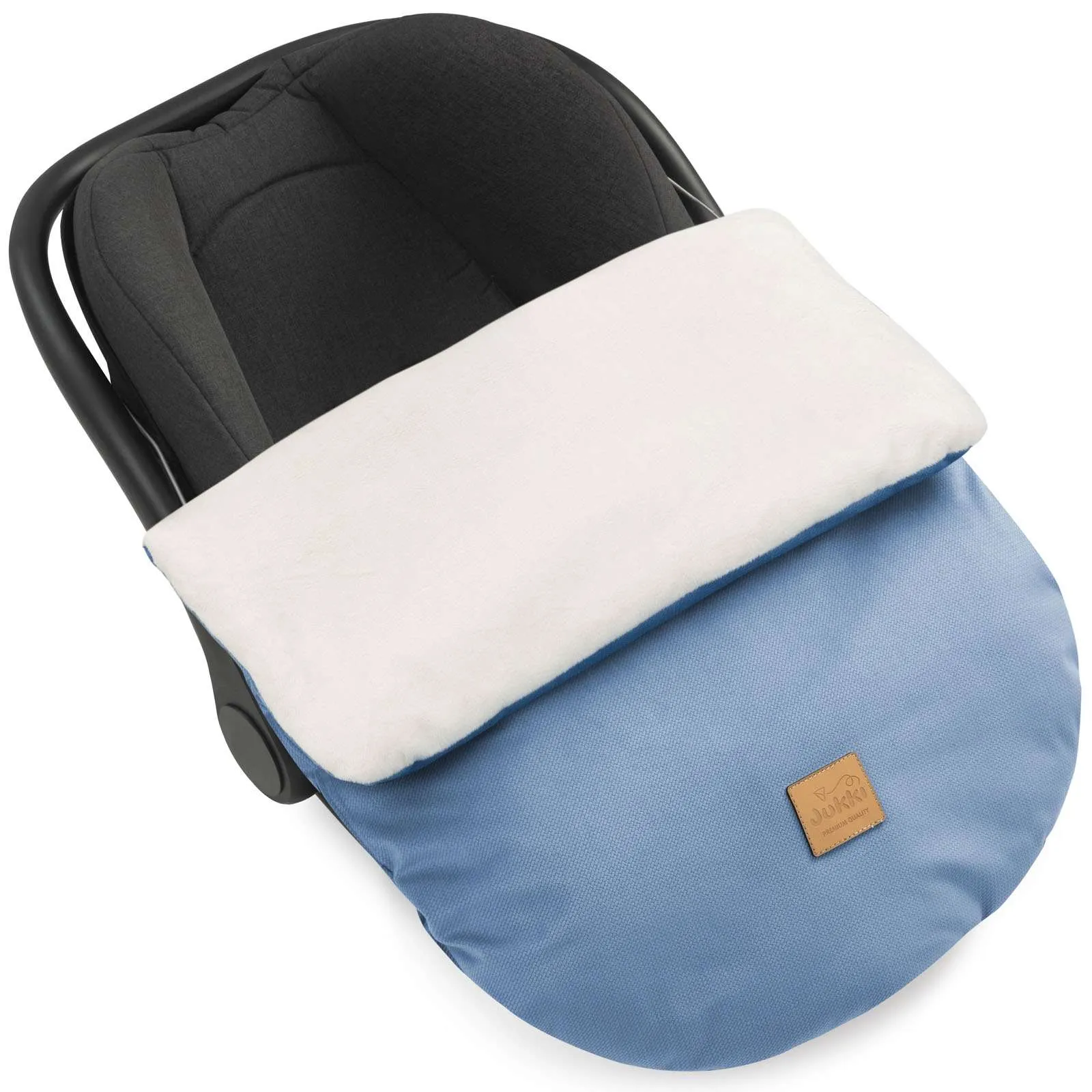 Ecru Plüsch & Denim Velvet Fußsack für Autositz und Kinderwagen